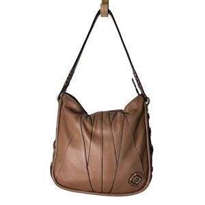 Oryany Bag Leather Suede Purse Handbag Shoulder Slouchy Boho Neutral Brown Gold